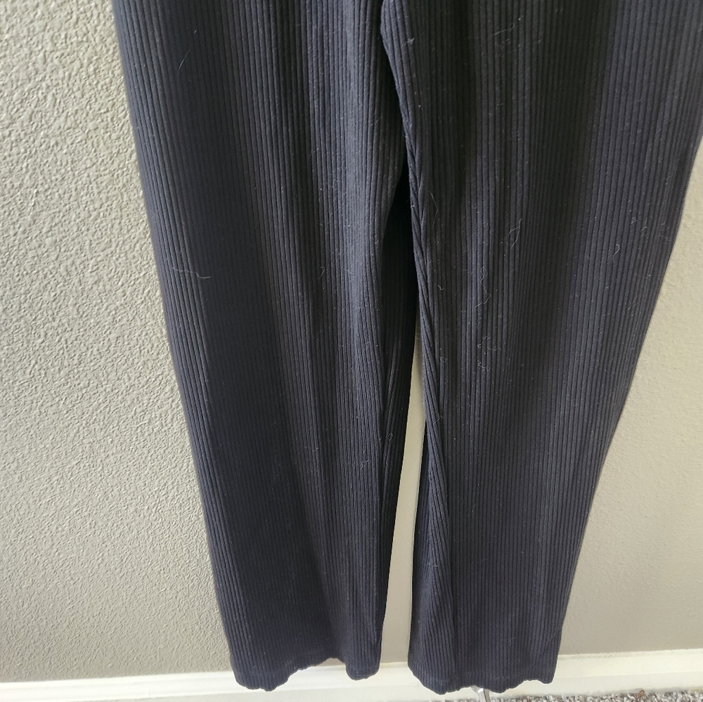 Reformation Landry Jumpsuit Medium Black Ribbed Knit Square Neck Button Lyocell - Picture 4 of 11
